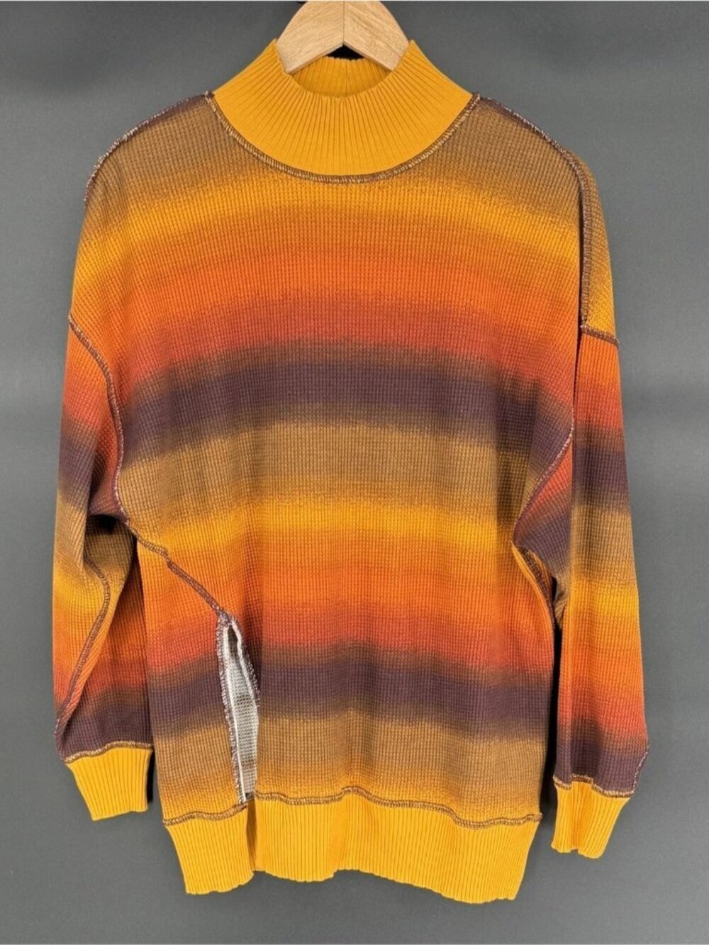 Urban Outfitters Womens Oversized Striped Waffle Knit Tunic Top S Orange Gold